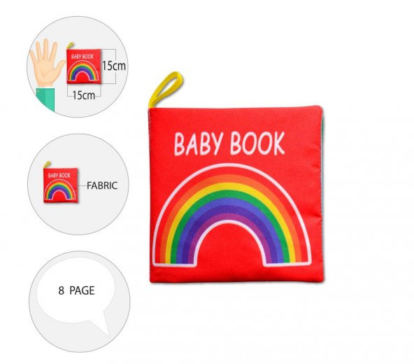 Tox İngilizce Renkli Bebek Kumaş Sessiz Kitap E120 - Bez Kitap , Eğitici Oyuncak , Yumuşak ve Hışırtılı - 9