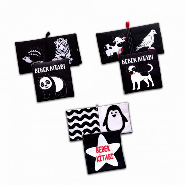 3 Kitap Tox Siyah-Beyaz Evcil, Vahşi Hayvanlar ve Bebek Kumaş Sessiz Kitap T060 T137 T138 - Bez Kitap , Eğitici Oyuncak , Yumuşak ve Hışırtılı - 3