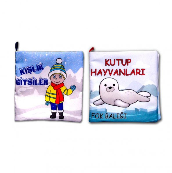 2 Kitap Tox Kutup Hayvanları ve Kışlık Giysiler Kumaş Sessiz Kitap T056 T052 - Bez Kitap , Eğitici Oyuncak , Yumuşak ve Hışırtılı - 6