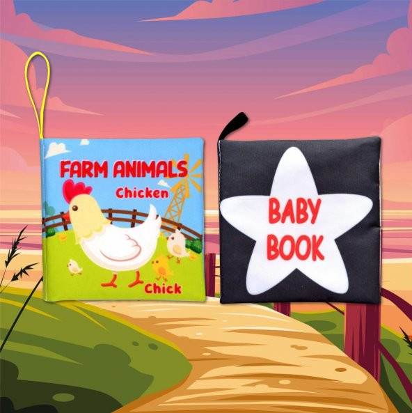 2 Kitap Tox İngilizce Çiftlik Hayvanları ve Siyah-Beyaz Bebek Kumaş Sessiz Kitap E136 E119 - Bez Kitap , Eğitici Oyuncak , Yumuşak ve Hışırtılı - 5