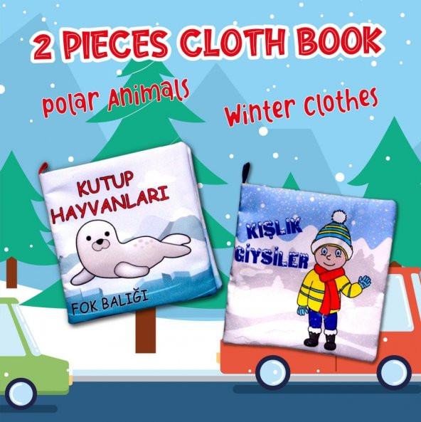 2 Kitap Tox Kutup Hayvanları ve Kışlık Giysiler Kumaş Sessiz Kitap T056 T052 - Bez Kitap , Eğitici Oyuncak , Yumuşak ve Hışırtılı - 7