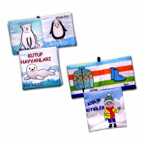 2 Kitap Tox Kutup Hayvanları ve Kışlık Giysiler Kumaş Sessiz Kitap T056 T052 - Bez Kitap , Eğitici Oyuncak , Yumuşak ve Hışırtılı - 8