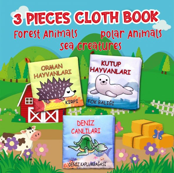 3 Kitap Tox Orman, Deniz ve Kutup Hayvanları Kumaş Sessiz Kitap T055 T056 T059 - Bez Kitap , Eğitici Oyuncak , Yumuşak ve Hışırtılı - 7