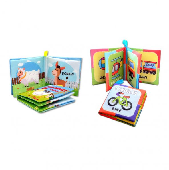 2 Kitap Tox İngilizce Çiftlik Hayvanları ve Taşıtlar Kumaş Sessiz Kitap E119 E132 - Bez Kitap , Eğitici Oyuncak , Yumuşak ve Hışırtılı - Resim 3