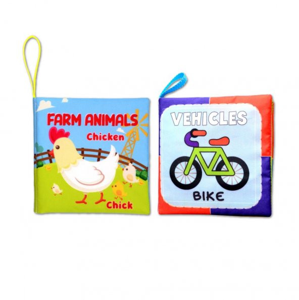 2 Kitap Tox İngilizce Çiftlik Hayvanları ve Taşıtlar Kumaş Sessiz Kitap E119 E132 - Bez Kitap , Eğitici Oyuncak , Yumuşak ve Hışırtılı - Resim 6