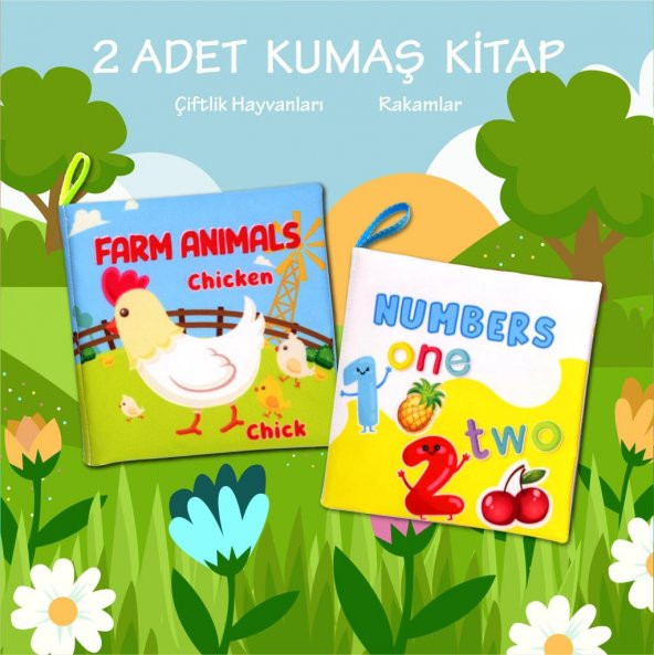 2 Kitap Tox İngilizce Çiftlik Hayvanları ve Rakamlar Kumaş Sessiz Kitap E119 E128 - Bez Kitap , Eğitici Oyuncak , Yumuşak ve Hışırtılı - 2