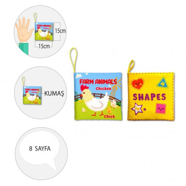 2 Kitap Tox İngilizce Çiftlik Hayvanları ve Şekiller Kumaş Sessiz Kitap E119 E131 - Bez Kitap , Eğitici Oyuncak , Yumuşak ve Hışırtılı - 4