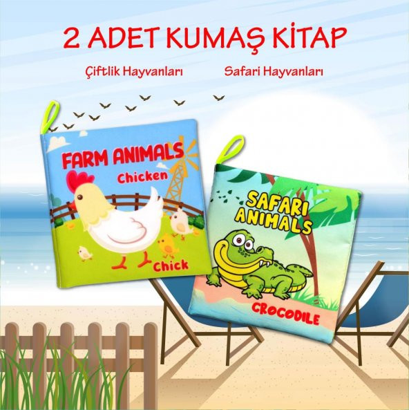 2 Kitap Tox İngilizce Çiftlik Hayvanları ve Safari Hayvanarı Kumaş Sessiz Kitap E119 E130 - Bez Kitap , Eğitici Oyuncak , Yumuşak ve Hışırtılı - 2