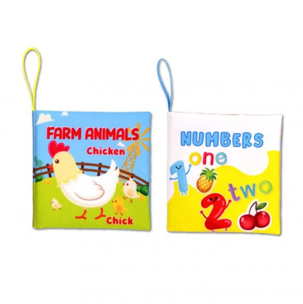 2 Kitap Tox İngilizce Çiftlik Hayvanları ve Rakamlar Kumaş Sessiz Kitap E119 E128 - Bez Kitap , Eğitici Oyuncak , Yumuşak ve Hışırtılı - 6