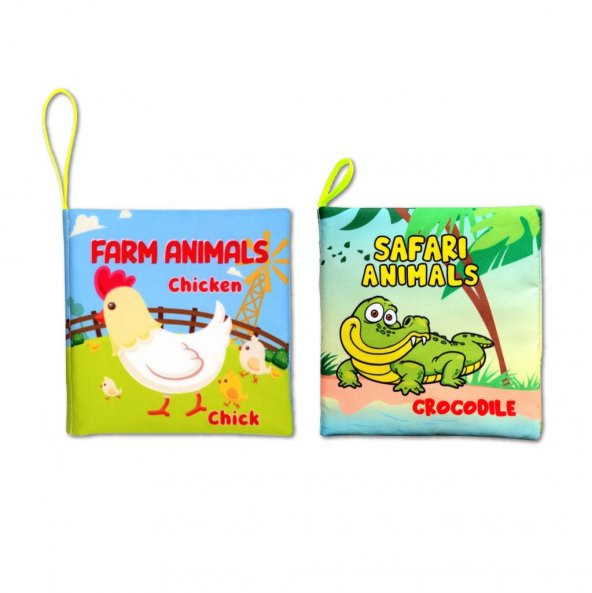 2 Kitap Tox İngilizce Çiftlik Hayvanları ve Safari Hayvanarı Kumaş Sessiz Kitap E119 E130 - Bez Kitap , Eğitici Oyuncak , Yumuşak ve Hışırtılı - 6