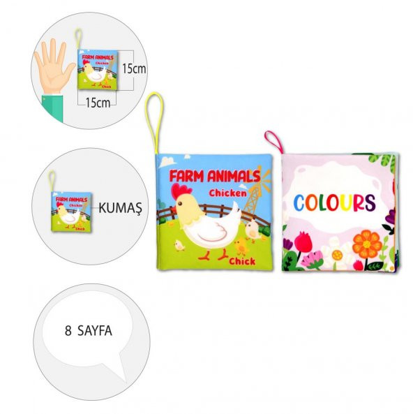 2 Kitap Tox İngilizce Çiftlik Hayvanları ve Renkler Kumaş Sessiz Kitap E129 E119 - Bez Kitap , Eğitici Oyuncak , Yumuşak ve Hışırtılı - 4