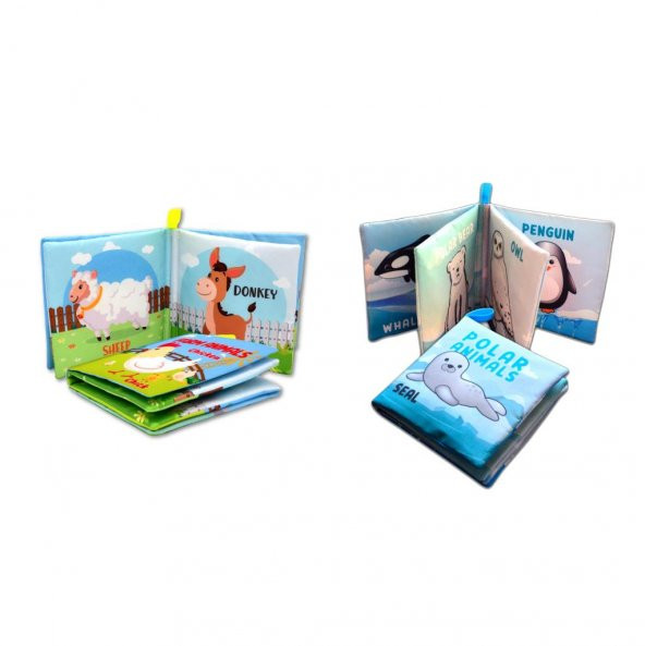 2 Kitap Tox İngilizce Çiftlik Hayvanları ve Kutup Hayvanları Kumaş Sessiz Kitap E125 E119 - Bez Kitap , Eğitici Oyuncak , Yumuşak ve Hışırtılı - 3