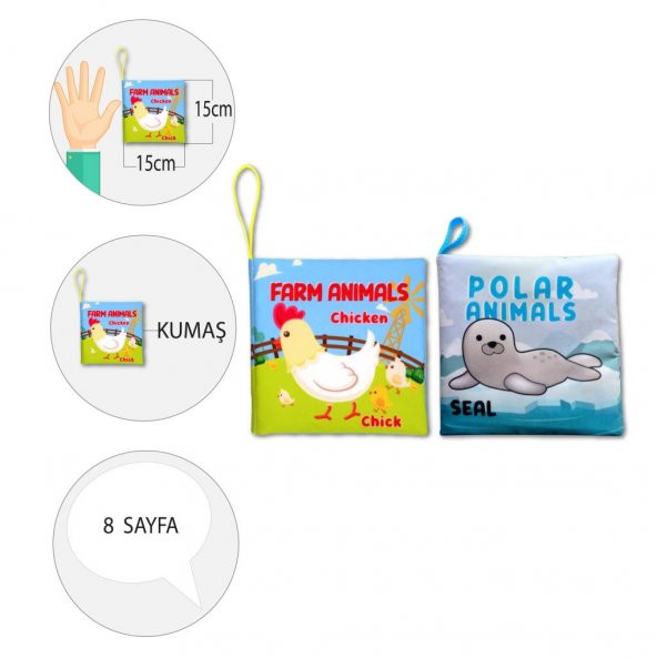 2 Kitap Tox İngilizce Çiftlik Hayvanları ve Kutup Hayvanları Kumaş Sessiz Kitap E125 E119 - Bez Kitap , Eğitici Oyuncak , Yumuşak ve Hışırtılı - 4