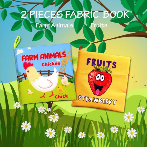 2 Kitap Tox İngilizce Çiftlik Hayvanları ve Meyveler Kumaş Sessiz Kitap E119 E126 - Bez Kitap , Eğitici Oyuncak , Yumuşak ve Hışırtılı - 7