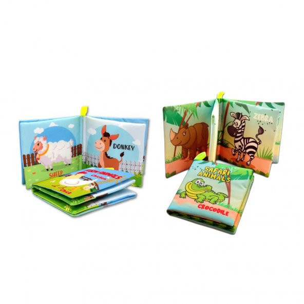 2 Kitap Tox İngilizce Çiftlik Hayvanları ve Safari Hayvanarı Kumaş Sessiz Kitap E119 E130 - Bez Kitap , Eğitici Oyuncak , Yumuşak ve Hışırtılı - 8