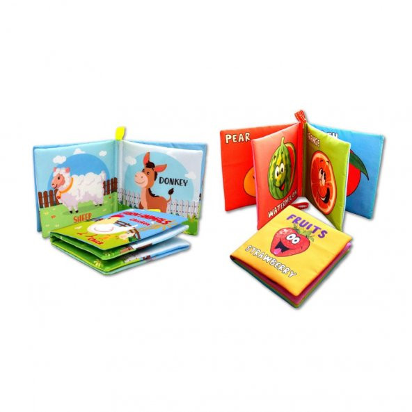 2 Kitap Tox İngilizce Çiftlik Hayvanları ve Meyveler Kumaş Sessiz Kitap E119 E126 - Bez Kitap , Eğitici Oyuncak , Yumuşak ve Hışırtılı - 8