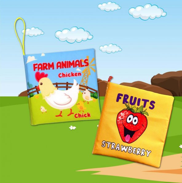 2 Kitap Tox İngilizce Çiftlik Hayvanları ve Meyveler Kumaş Sessiz Kitap E119 E126 - Bez Kitap , Eğitici Oyuncak , Yumuşak ve Hışırtılı - 10