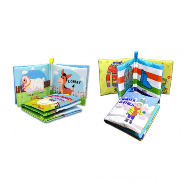 2 Kitap Tox İngilizce Çiftlik Hayvanları ve Kışlık Giysiler Kumaş Sessiz Kitap E124 E119 - Bez Kitap , Eğitici Oyuncak , Yumuşak ve Hışırtılı - 3