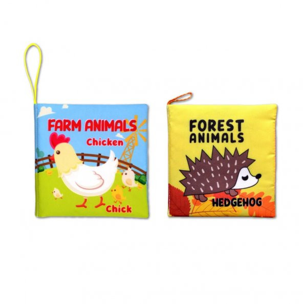 2 Kitap Tox İngilizce Çiftlik Hayvanları ve Orman Hayvanları Kumaş Sessiz Kitap E127 E119 - Bez Kitap , Eğitici Oyuncak , Yumuşak ve Hışırtılı