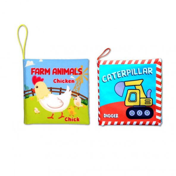 2 Kitap Tox İngilizce Çiftlik Hayvanları ve İş Makinaları Kumaş Kumaş Sessiz Kitap E119 E118 - Bez Kitap , Eğitici Oyuncak , Yumuşak ve Hışırtılı - Resim 6
