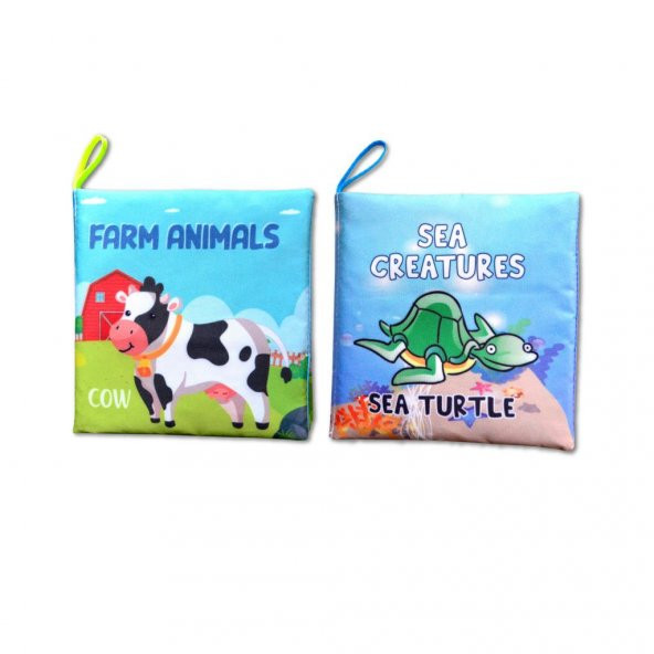 2 Kitap Tox İngilizce Çiftlik Hayvanları ve Deniz Canlıları Kumaş Sessiz Kitap E122 E119 - Bez Kitap , Eğitici Oyuncak , Yumuşak ve Hışırtılı - 6