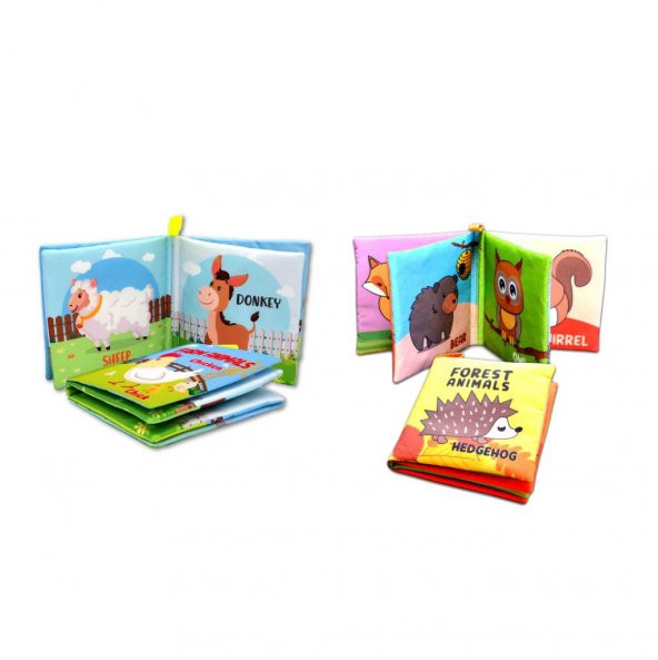 2 Kitap Tox İngilizce Çiftlik Hayvanları ve Orman Hayvanları Kumaş Sessiz Kitap E127 E119 - Bez Kitap , Eğitici Oyuncak , Yumuşak ve Hışırtılı - 3