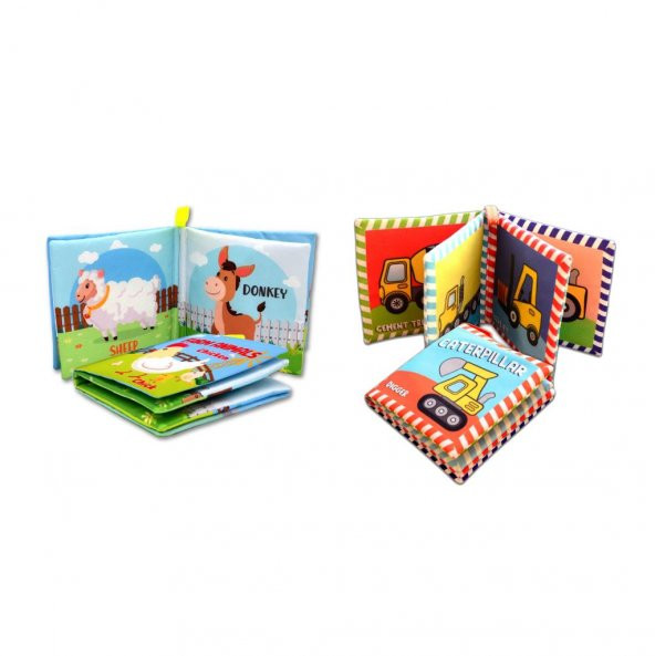 2 Kitap Tox İngilizce Çiftlik Hayvanları ve İş Makinaları Kumaş Kumaş Sessiz Kitap E119 E118 - Bez Kitap , Eğitici Oyuncak , Yumuşak ve Hışırtılı - Resim 8