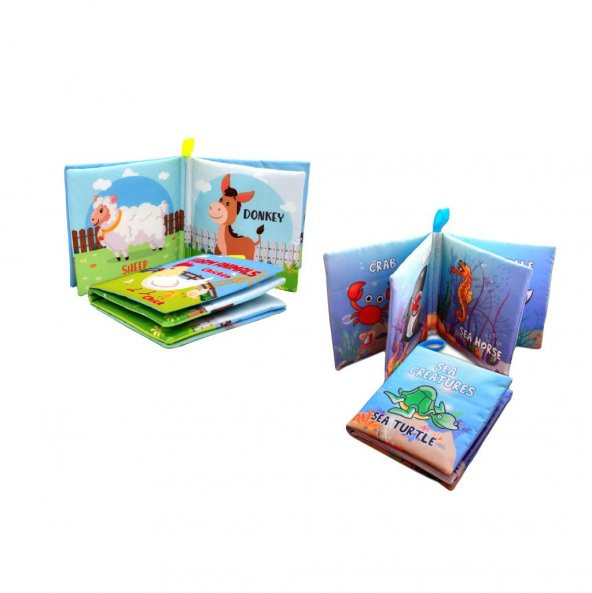 2 Kitap Tox İngilizce Çiftlik Hayvanları ve Deniz Canlıları Kumaş Sessiz Kitap E122 E119 - Bez Kitap , Eğitici Oyuncak , Yumuşak ve Hışırtılı - 8
