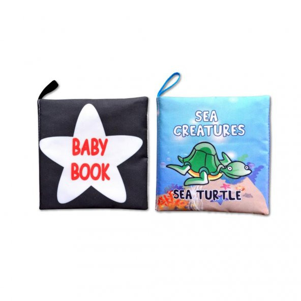 2 Kitap Tox İngilizce Siyah-Beyaz Bebek ve Deniz Canlıları Kumaş Sessiz Kitap E136 E122 - Bez Kitap , Eğitici Oyuncak , Yumuşak ve Hışırtılı