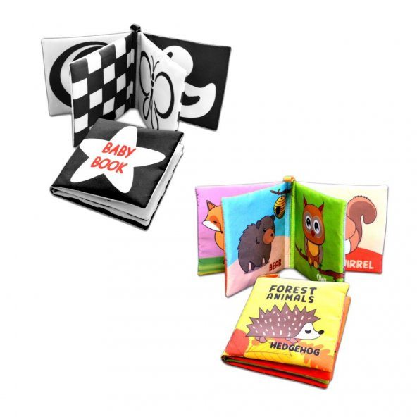2 Kitap Tox İngilizce Siyah-Beyaz Bebek ve Orman Hayvanları Kumaş Sessiz Kitap E136 E127 - Bez Kitap , Eğitici Oyuncak , Yumuşak ve Hışırtılı - 3
