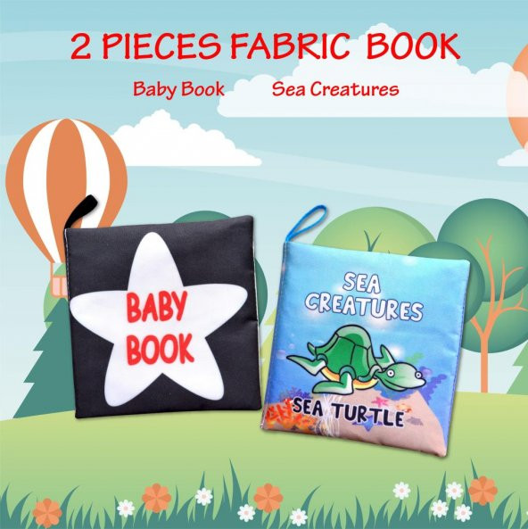 2 Kitap Tox İngilizce Siyah-Beyaz Bebek ve Deniz Canlıları Kumaş Sessiz Kitap E136 E122 - Bez Kitap , Eğitici Oyuncak , Yumuşak ve Hışırtılı - 7