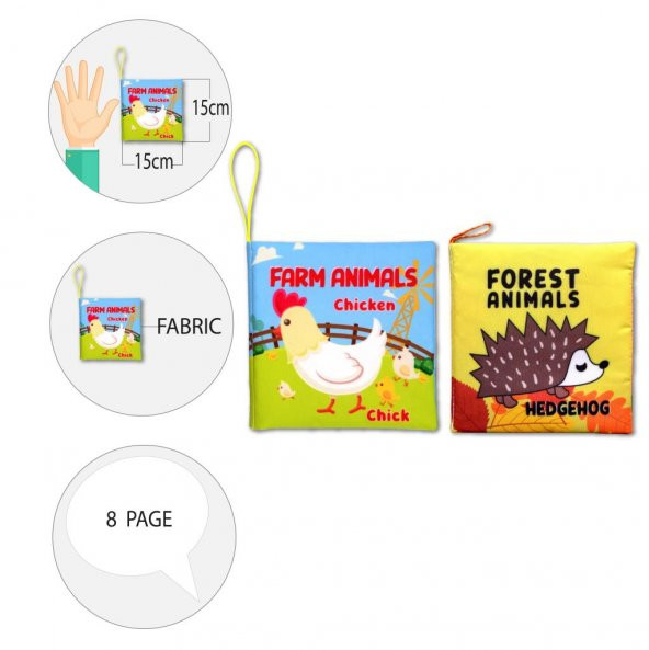 2 Kitap Tox İngilizce Çiftlik Hayvanları ve Orman Hayvanları Kumaş Sessiz Kitap E127 E119 - Bez Kitap , Eğitici Oyuncak , Yumuşak ve Hışırtılı - 9