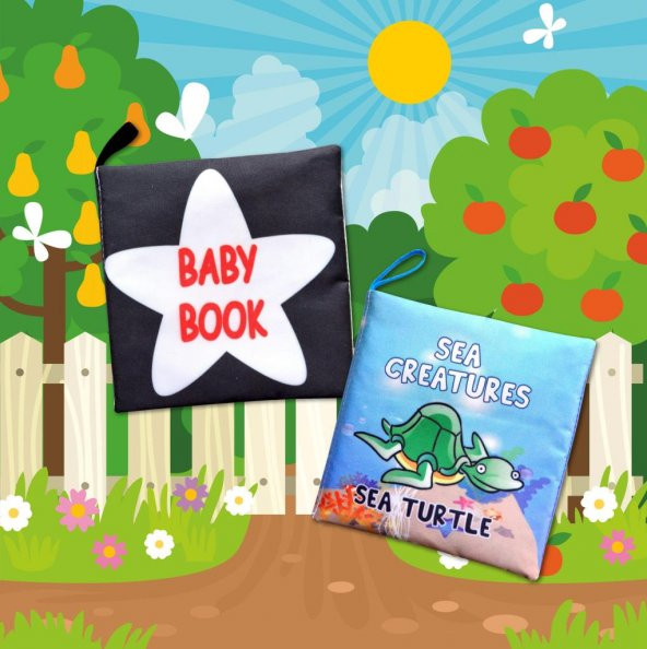 2 Kitap Tox İngilizce Siyah-Beyaz Bebek ve Deniz Canlıları Kumaş Sessiz Kitap E136 E122 - Bez Kitap , Eğitici Oyuncak , Yumuşak ve Hışırtılı - 10