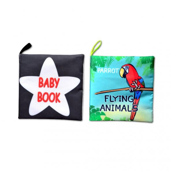 2 Kitap Tox İngilizce Siyah-Beyaz Bebek ve Uçan Hayvanlar Kumaş Sessiz Kitap E136 E133 - Bez Kitap , Eğitici Oyuncak , Yumuşak ve Hışırtılı