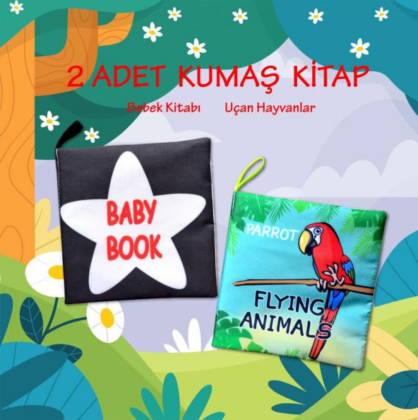 2 Kitap Tox İngilizce Siyah-Beyaz Bebek ve Uçan Hayvanlar Kumaş Sessiz Kitap E136 E133 - Bez Kitap , Eğitici Oyuncak , Yumuşak ve Hışırtılı - 2