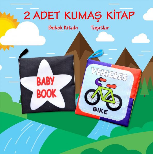 2 Kitap Tox İngilizce Siyah-Beyaz Bebek ve Taşıtlar Kumaş Sessiz Kitap E136 E132 - Bez Kitap , Eğitici Oyuncak , Yumuşak ve Hışırtılı - 2