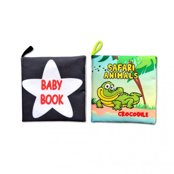 2 Kitap Tox İngilizce Siyah-Beyaz Bebek ve Safari Hayvanları Kumaş Sessiz Kitap E136 E130 - Bez Kitap , Eğitici Oyuncak , Yumuşak ve Hışırtılı