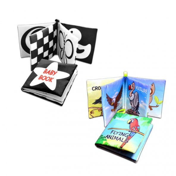 2 Kitap Tox İngilizce Siyah-Beyaz Bebek ve Uçan Hayvanlar Kumaş Sessiz Kitap E136 E133 - Bez Kitap , Eğitici Oyuncak , Yumuşak ve Hışırtılı - 8