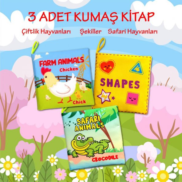 3 Kitap Tox İngilizce Şekiller , Çiftlik ve Safari Hayvanları Kumaş Sessiz Kitap E119 E130 E131 - Bez Kitap , Eğitici Oyuncak , Yumuşak ve Hışırtılı - 2