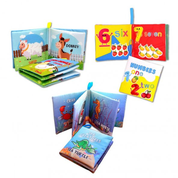 3 Kitap Tox İngilizce Çiftlik Hayvanları , Deniz Canlıları ve Rakamlar Kumaş Sessiz Kitap E119 E122 E128 - Bez Kitap , Eğitici Oyuncak , Yumuşak ve Hışırtılı - 3