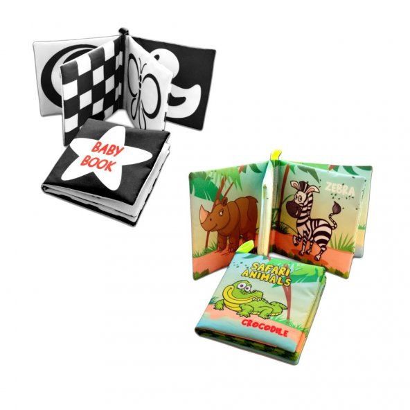 2 Kitap Tox İngilizce Siyah-Beyaz Bebek ve Safari Hayvanları Kumaş Sessiz Kitap E136 E130 - Bez Kitap , Eğitici Oyuncak , Yumuşak ve Hışırtılı - 8
