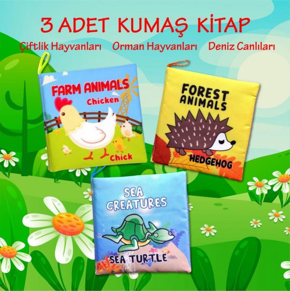 3 Kitap Tox İngilizce Deniz Canlıları , Çiftlik ve Orman Hayvanları Kumaş Sessiz Kitap E119 E127 E128 - Bez Kitap , Eğitici Oyuncak , Yumuşak ve Hışırtılı - 2