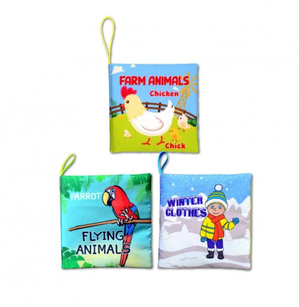 3 Kitap Tox İngilizce Kışlık Giysiler , Uçan ve Çiftlik Hayvanları Kumaş Sessiz Kitap E119 E124 E133 - Bez Kitap , Eğitici Oyuncak , Yumuşak ve Hışırtılı