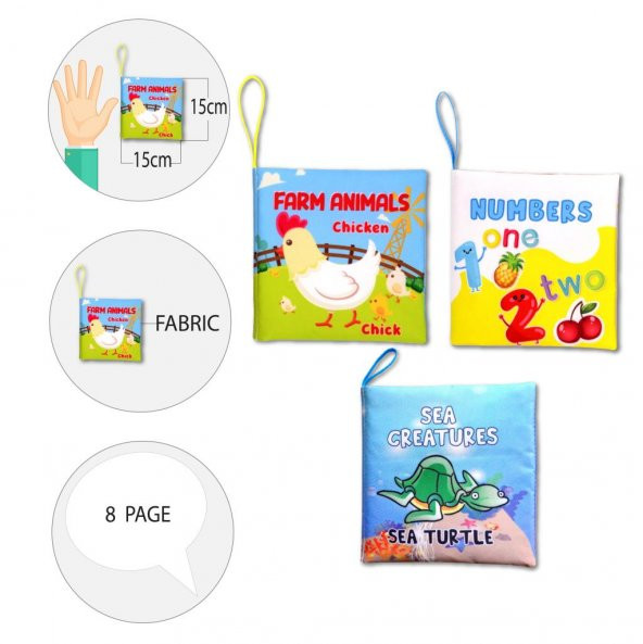 3 Kitap Tox İngilizce Çiftlik Hayvanları , Deniz Canlıları ve Rakamlar Kumaş Sessiz Kitap E119 E122 E128 - Bez Kitap , Eğitici Oyuncak , Yumuşak ve Hışırtılı - 9