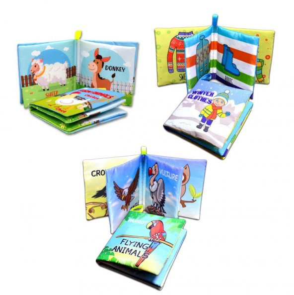 3 Kitap Tox İngilizce Kışlık Giysiler , Uçan ve Çiftlik Hayvanları Kumaş Sessiz Kitap E119 E124 E133 - Bez Kitap , Eğitici Oyuncak , Yumuşak ve Hışırtılı - 3