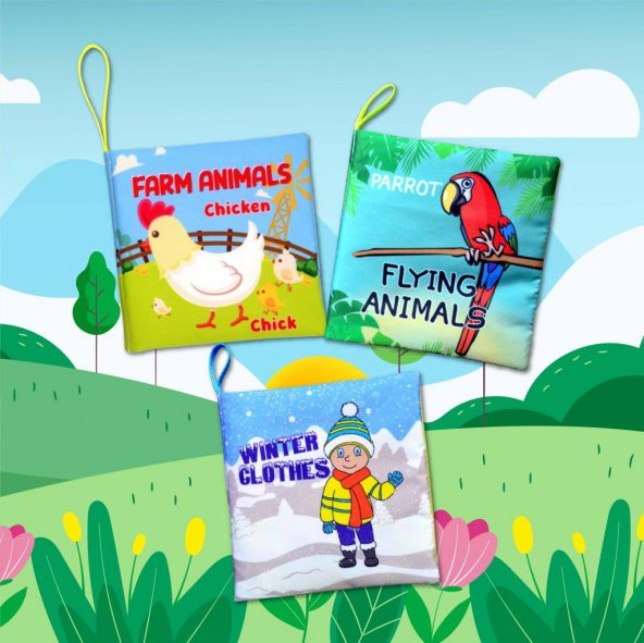 3 Kitap Tox İngilizce Kışlık Giysiler , Uçan ve Çiftlik Hayvanları Kumaş Sessiz Kitap E119 E124 E133 - Bez Kitap , Eğitici Oyuncak , Yumuşak ve Hışırtılı - 5