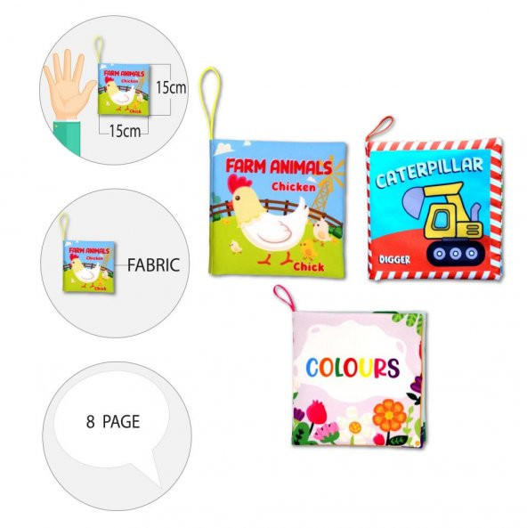 3 Kitap Tox İngilizce Çiftlik Hayvanları , Renkler ve İş Makinaları Kumaş Sessiz Kitap E119 E118 E129 - Bez Kitap , Eğitici Oyuncak , Yumuşak ve Hışırtılı - 9