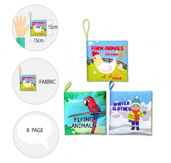 3 Kitap Tox İngilizce Kışlık Giysiler , Uçan ve Çiftlik Hayvanları Kumaş Sessiz Kitap E119 E124 E133 - Bez Kitap , Eğitici Oyuncak , Yumuşak ve Hışırtılı - 9