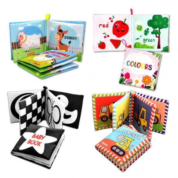 4 Kitap Tox İngilizce Renkler , İş Makinaları , Çiftlik Hayvanları ve Bebek Kumaş Sessiz Kitap E118 E119 E136 E129 - Bez Kitap , Eğitici Oyuncak , Yumuşak ve Hışırtılı - 8