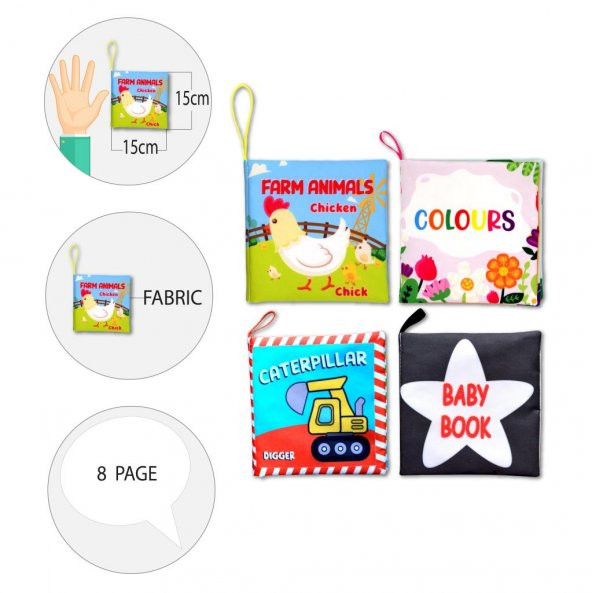 4 Kitap Tox İngilizce Renkler , İş Makinaları , Çiftlik Hayvanları ve Bebek Kumaş Sessiz Kitap E118 E119 E136 E129 - Bez Kitap , Eğitici Oyuncak , Yumuşak ve Hışırtılı - 9
